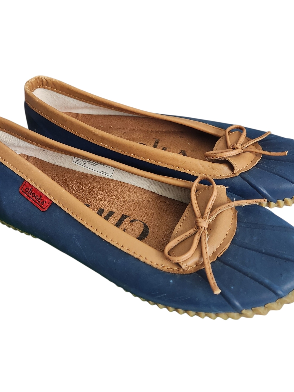 Chooka Women’s 9 Blue Tan Solid Duck Skimmer Waterproof Rain Shoes Ballet Flats